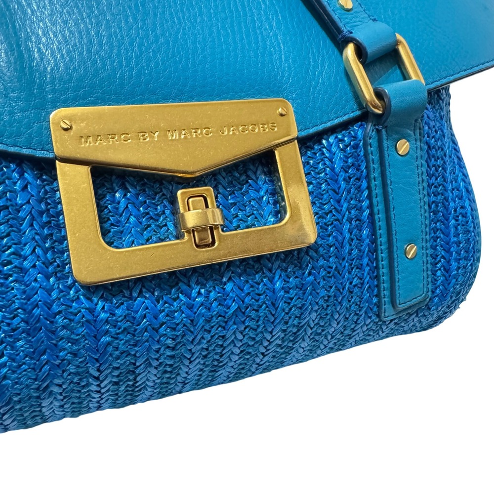 Marc by Marc Jacobs Vintage Woven Satchel Bag Blue Leather Trim Gold Hardware - Picture 9 of 15